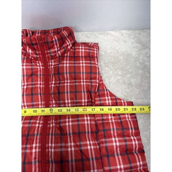 Lands End Women's LT Red Buffalo Plaid Quilted Down Puffer Vest Sleeveless Zip - Picture 9 of 12